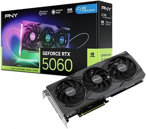 Placa de Vídeo PNY GeForce RTX 5060 Epic-X RGB OC Triple Fan 8GB GDDR7, DLSS, Ray Tracing - VCG50608TFXXPB1-O-TF